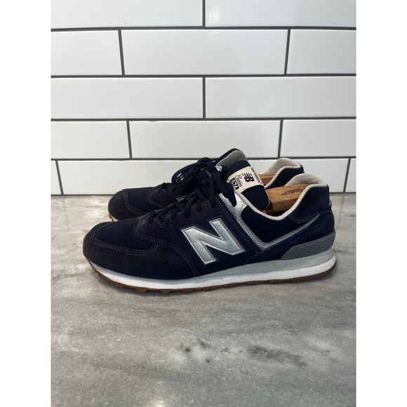New Balance Other - New Balance 574 Classic Mens Navy Blue Silver Suede‎ Sneakers ML574EGN Gum Sole